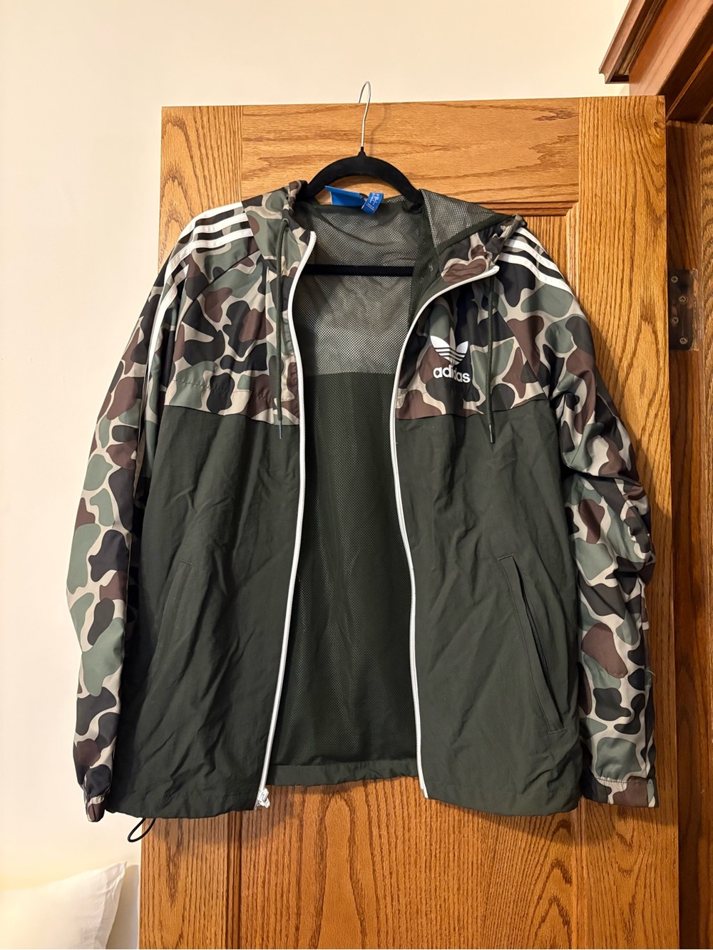 adidas Men's Hooded Windbreaker Jacket - Olive Green with Camo